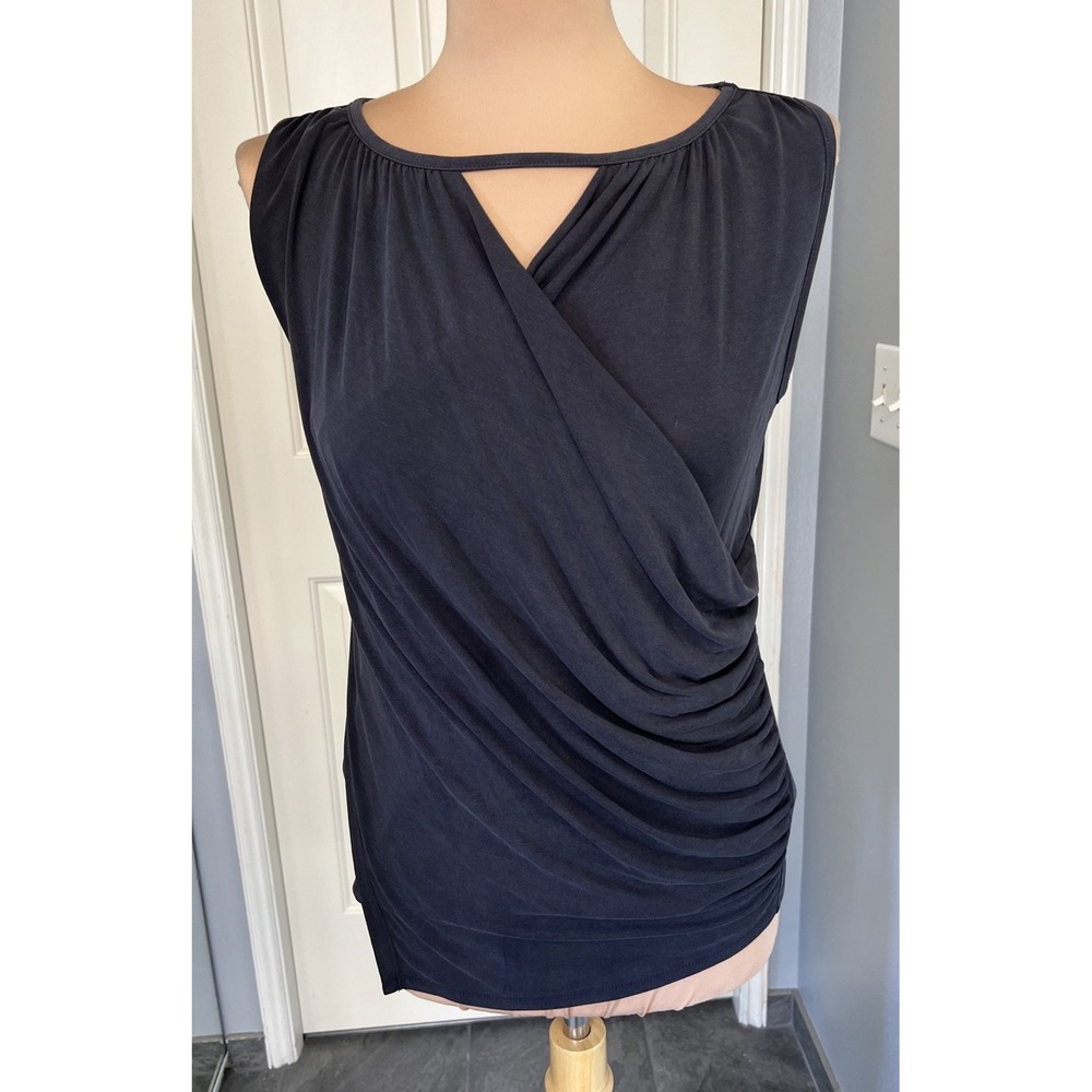 Anthropologie Deletta Wrap Sleeveless Tank Top Steel Gray Size XS Ruched Stretch - Picture 2 of 9